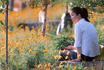 Relaxing in a garden